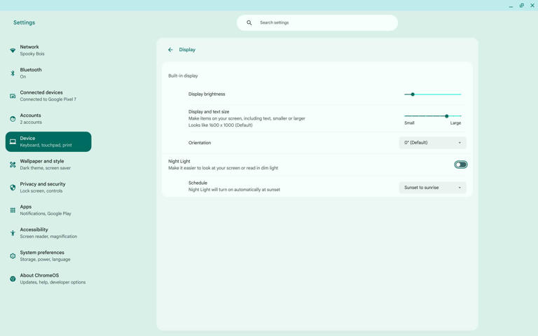 Display settings on a Chromebook