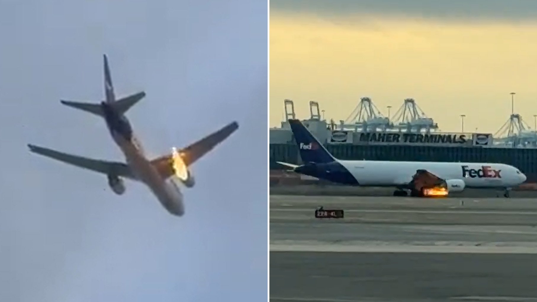 Plane bursts into flames midair before making emergency landing