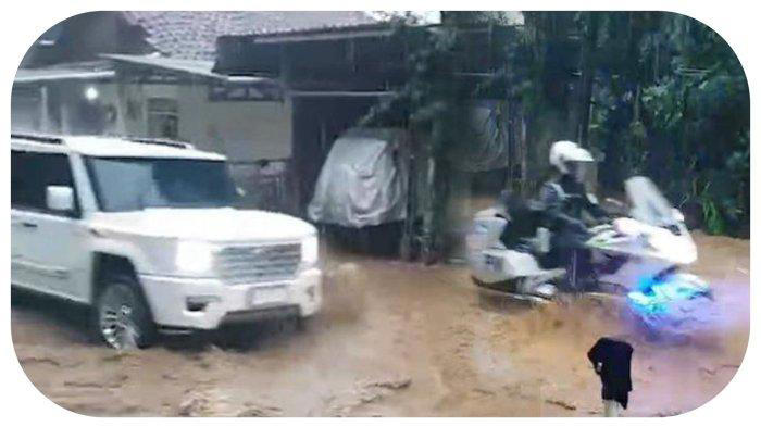 MAUNG TERJANG BANJIR. Viral di media sosial mobil MV3 Garuda Prabowo Subianto terobos banjir di Desa Cijayanti Bogor Jabar pada Jumat (28/2/2025) (Instagram @bogor24update)