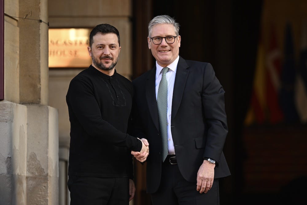 Ukrainian President Volodymyr Zelenskyy and UK Prime Minister Keir Starmer met in London this weekend. Rasid Necati Aslim/Anadolu via Getty Images