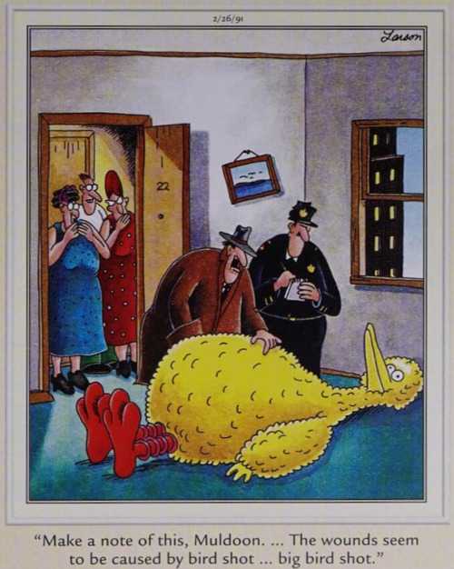 Officers investigate the murder of Big Bird.