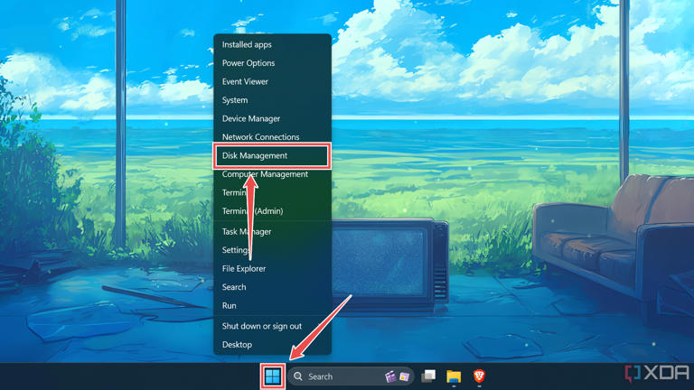 Selecting the Disk Management option