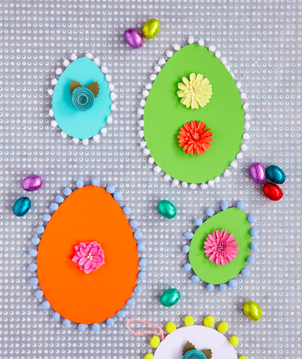 How to make a colourful pom-pom Easter egg card with the kids