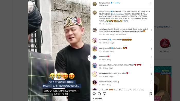 BOBON SANTOSO MUALAF - Youtuber Bobon Santoso resmi jadi mualaf. Ia mengucap dua kalimat syahdat di Masjid An Ni’mah Citra Grand Cibubur dibimbing oleh Ustaz Derry Sulaiman. (Instagram derrysulaiman)