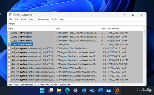screenshot of files shown in search results in Everything
