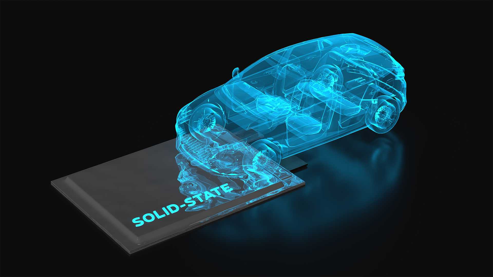 Solid-state battery car blue illistration