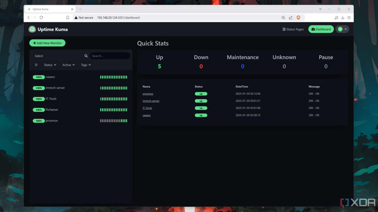 Monitoring containers in Uptime Kuma