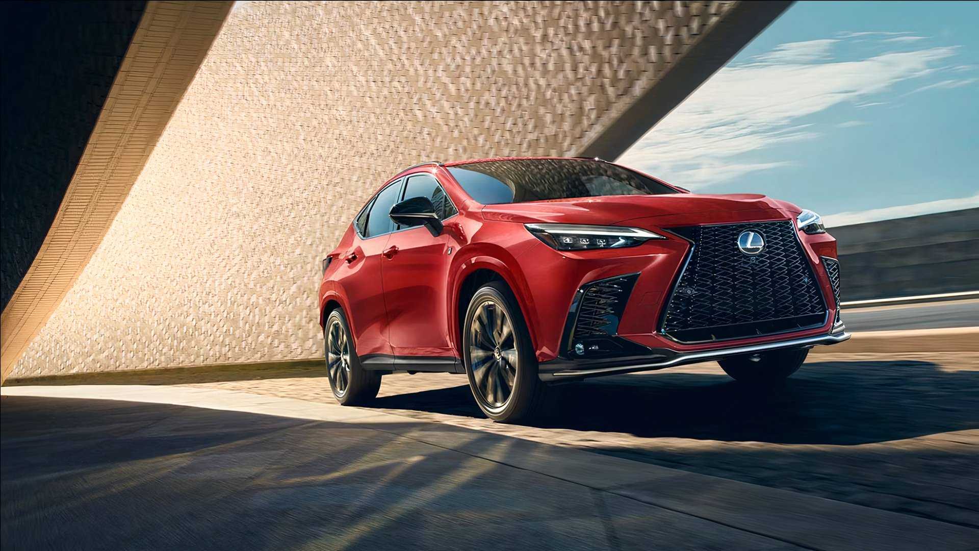 A red 2025 Lexus NX Hybrid small hybrid SUV.