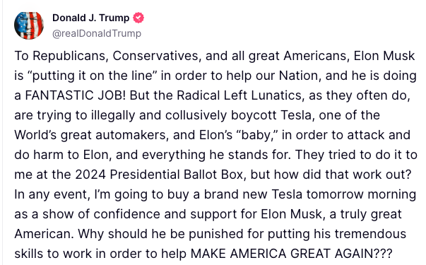 Donald Trump Rides To Elon Musk’s Rescue With A Truly Ridiculous Tesla ...