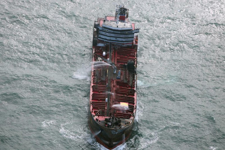 Man arrested over UK tanker crash as abandoned vessels smoulder at sea