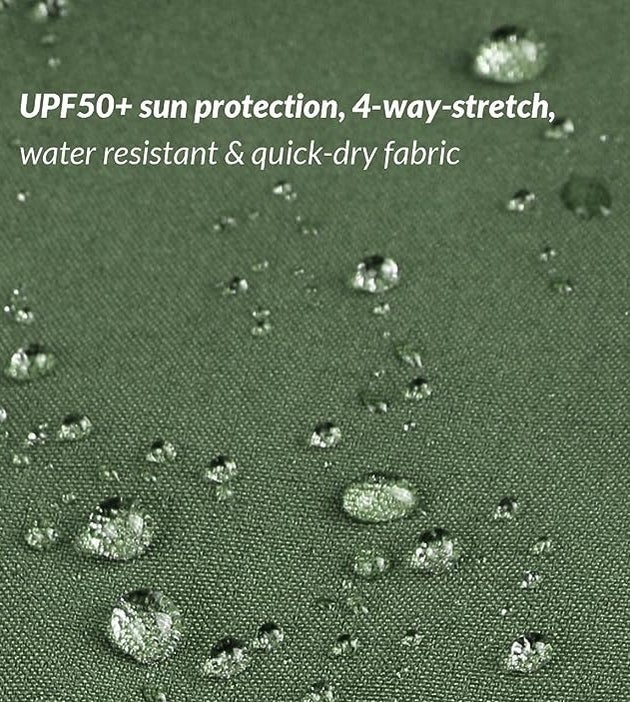 The hiking pants' material demonstrating its moisture-wicking design.