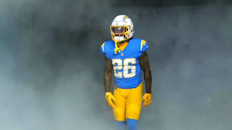 Los Angeles Chargers cornerback Asante Samuel Jr. enters the field before the game against the Buffalo Bills. | Kirby Lee-Imagn Images