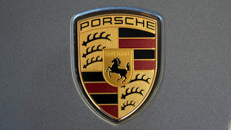 File photo of the Porsche logo on a Porsche automobile on display at the Pittsburgh International Auto Show in Pittsburgh, Feb. 14, 2025.