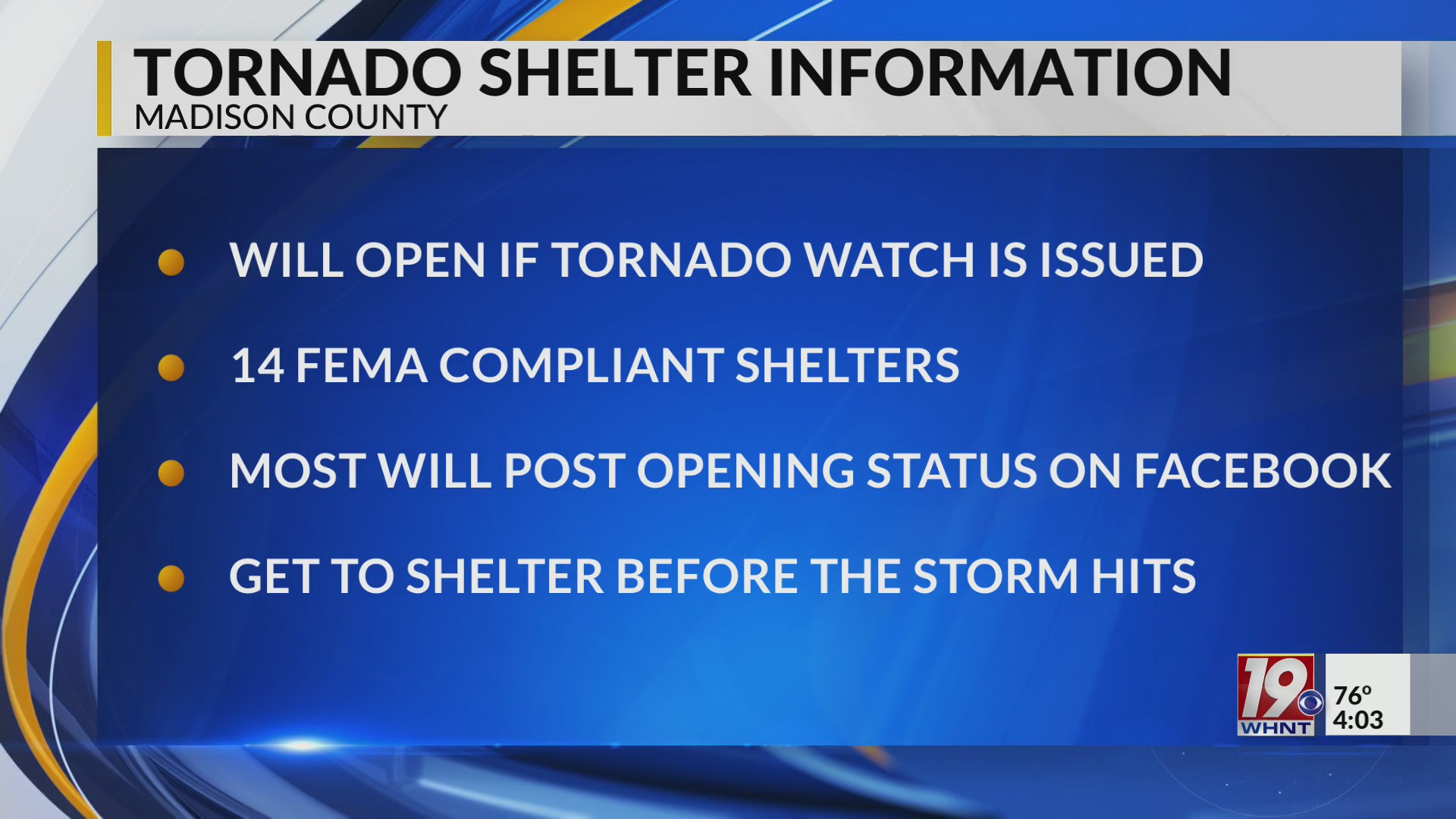Where To Go For Storm Shelters | March 13, 2025 | News 19 at 4 p.m.