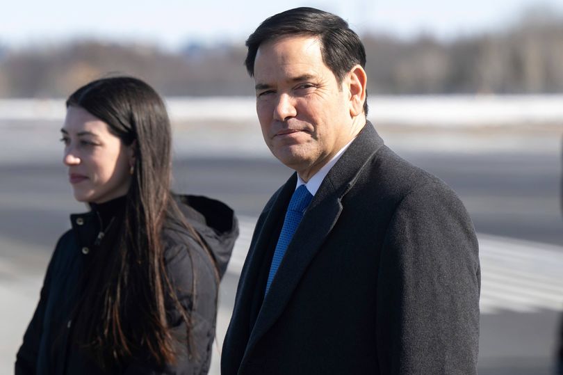 U.S. Secretary of State Marco Rubio disembarks from a military airplane upon arrival at Quebec City Jean Lesage International Airport in Quebec, Canada, March 12, 2025, as he travels to a G7 Foreign Ministers meeting. (Saul Loeb/Pool Photo via AP)