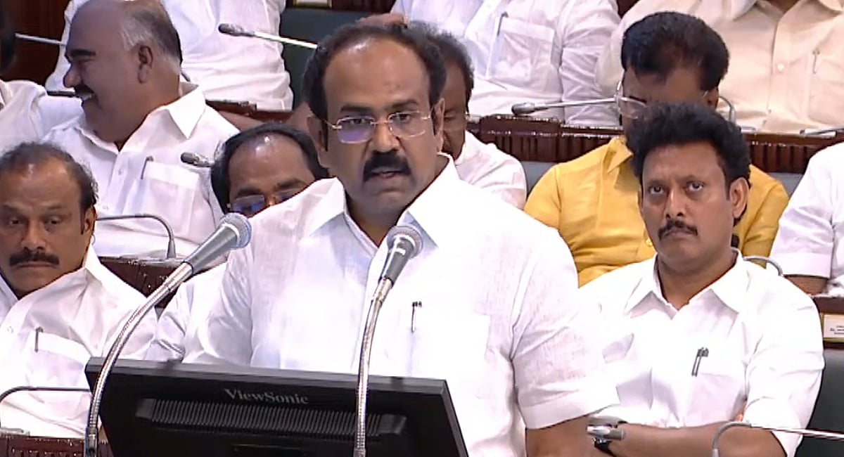 Tamil Nadu Finance Minister Thangam Thenarasu presents the state's budget for 2025–26 in the Assembly on Friday, March 14, 2025.