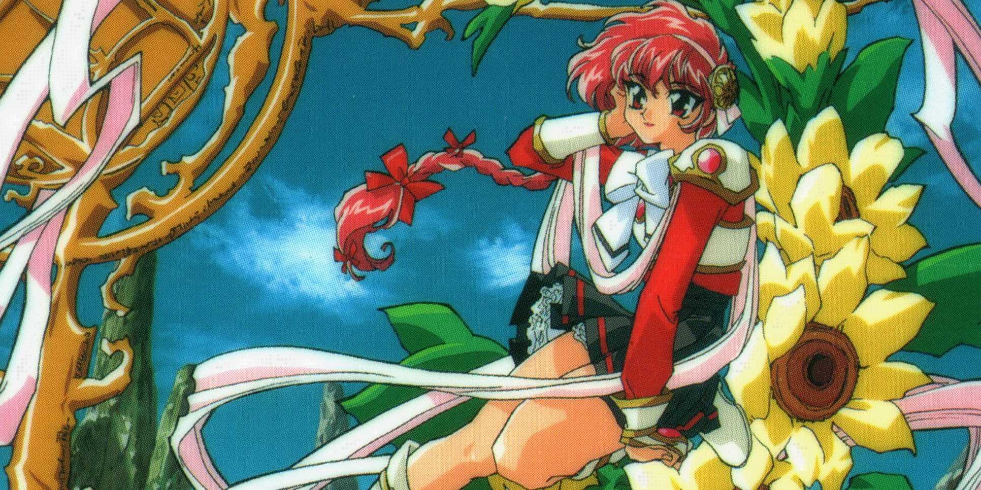 Hikaru Shidou sits on a flower in Magic Knight Rayearth