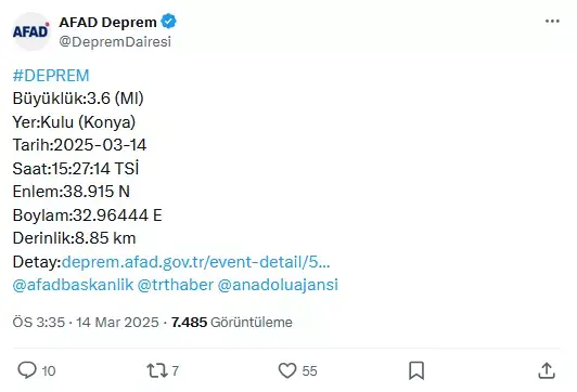 Konya'da korkutan iki deprem