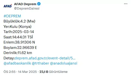 Konya'da korkutan iki deprem