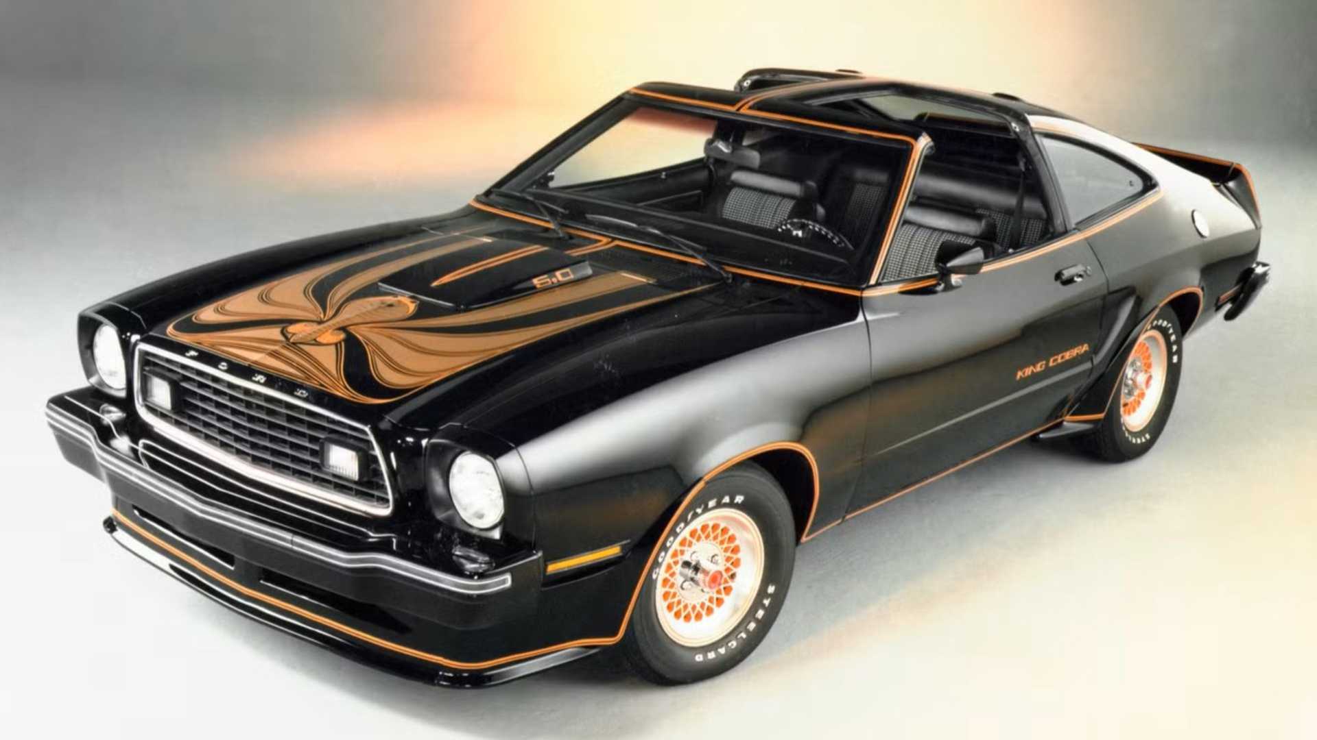 1978 Ford Mustang II King Cobra Black Gold Front Angled View