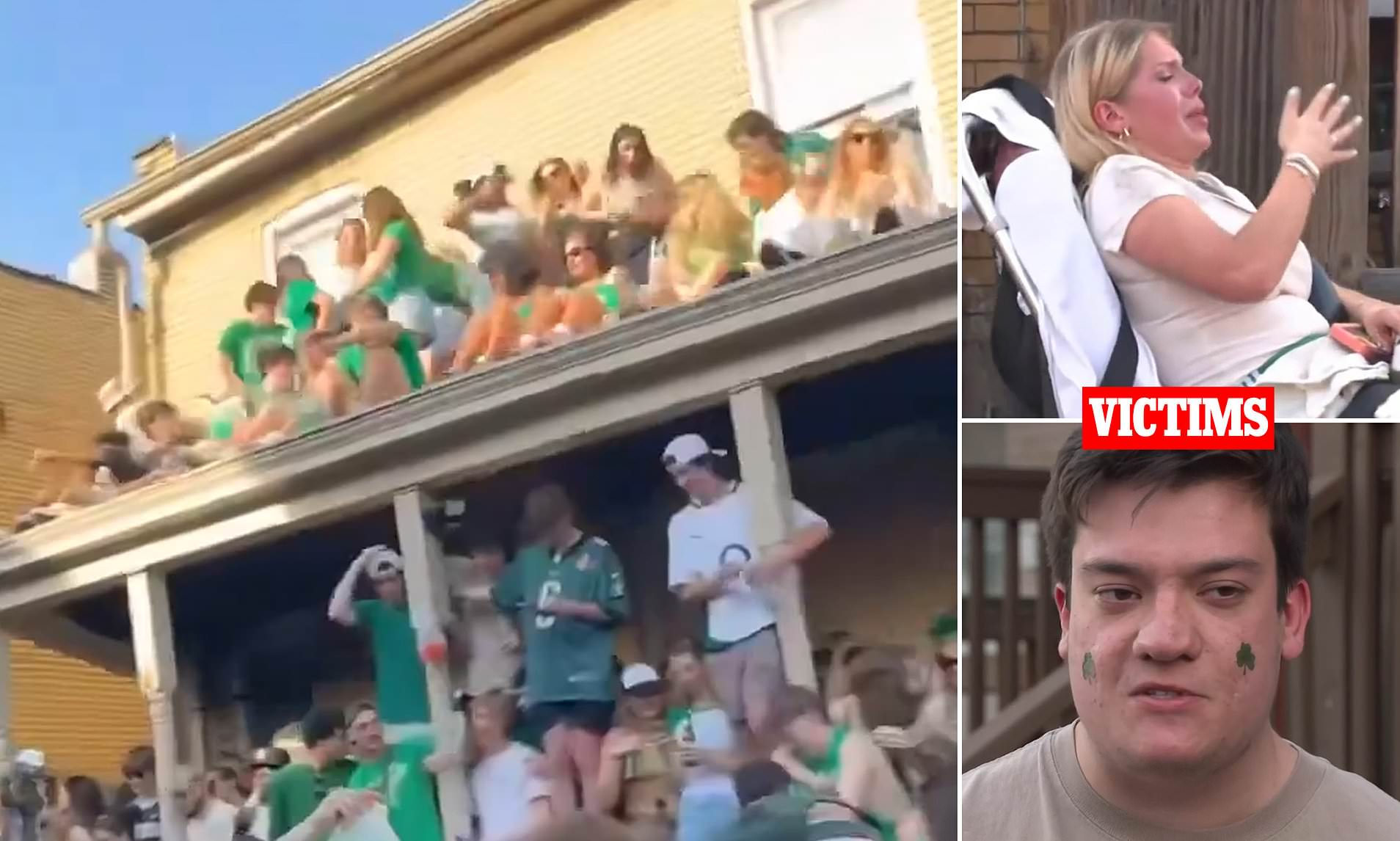 Moment roof collapses at rowdy St. Patrick's Day frat party