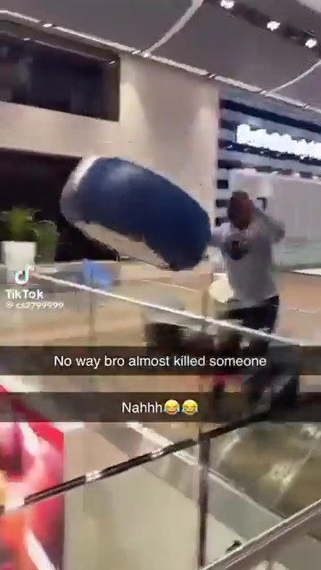 The heavy seat was flung over the balcony at the shopping centre