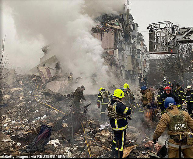 Ukraine has been devastated by war since February 2022. Zelensky said: 'We are ready to work fast to end the war, and the first stages could be the release of prisoners and truce in the sky — ban on missiles, long-ranged drones, bombs on energy and other civilian infrastructure — and truce in the sea immediately, if Russia will do the same'