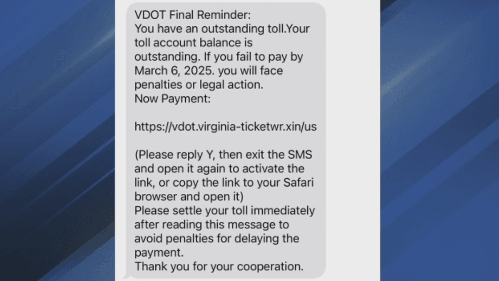 Scammers target Virginia residents with fake toll payment texts