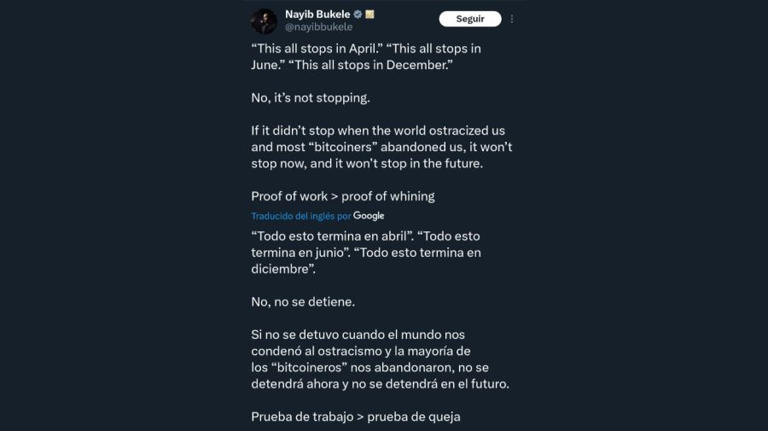 Tweet de Nayib Bukele