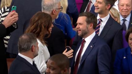 Vance, Musk and members of government arrive for Trump's address to