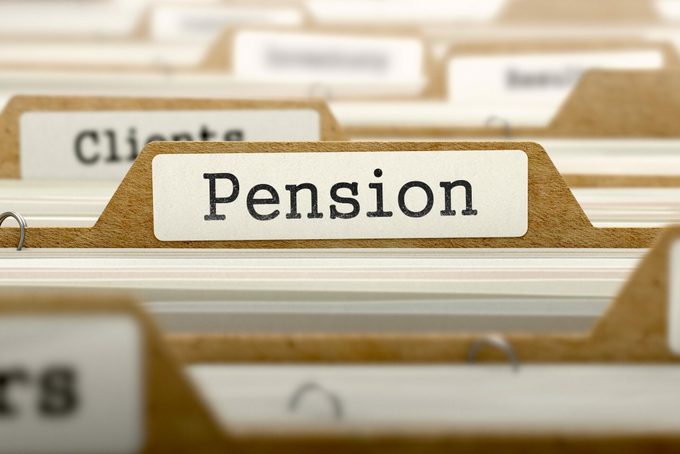 Pension Concept. Word on Folder Register of Card Index. Selective Focus.