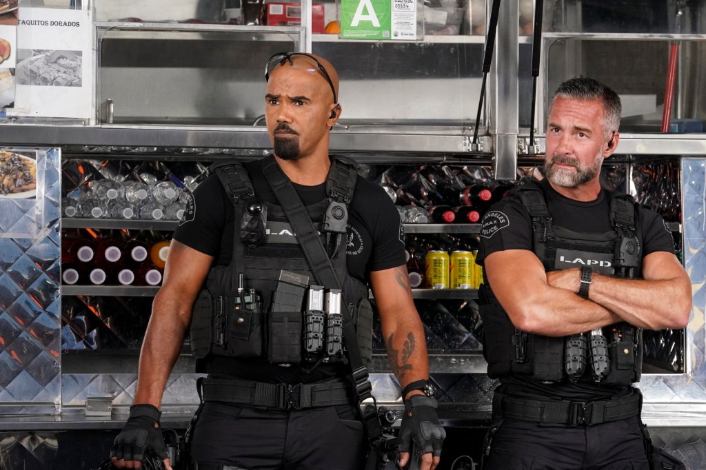 Shemar Moore and Jay Harrington during a scene in “S.W.A.T.” CBS