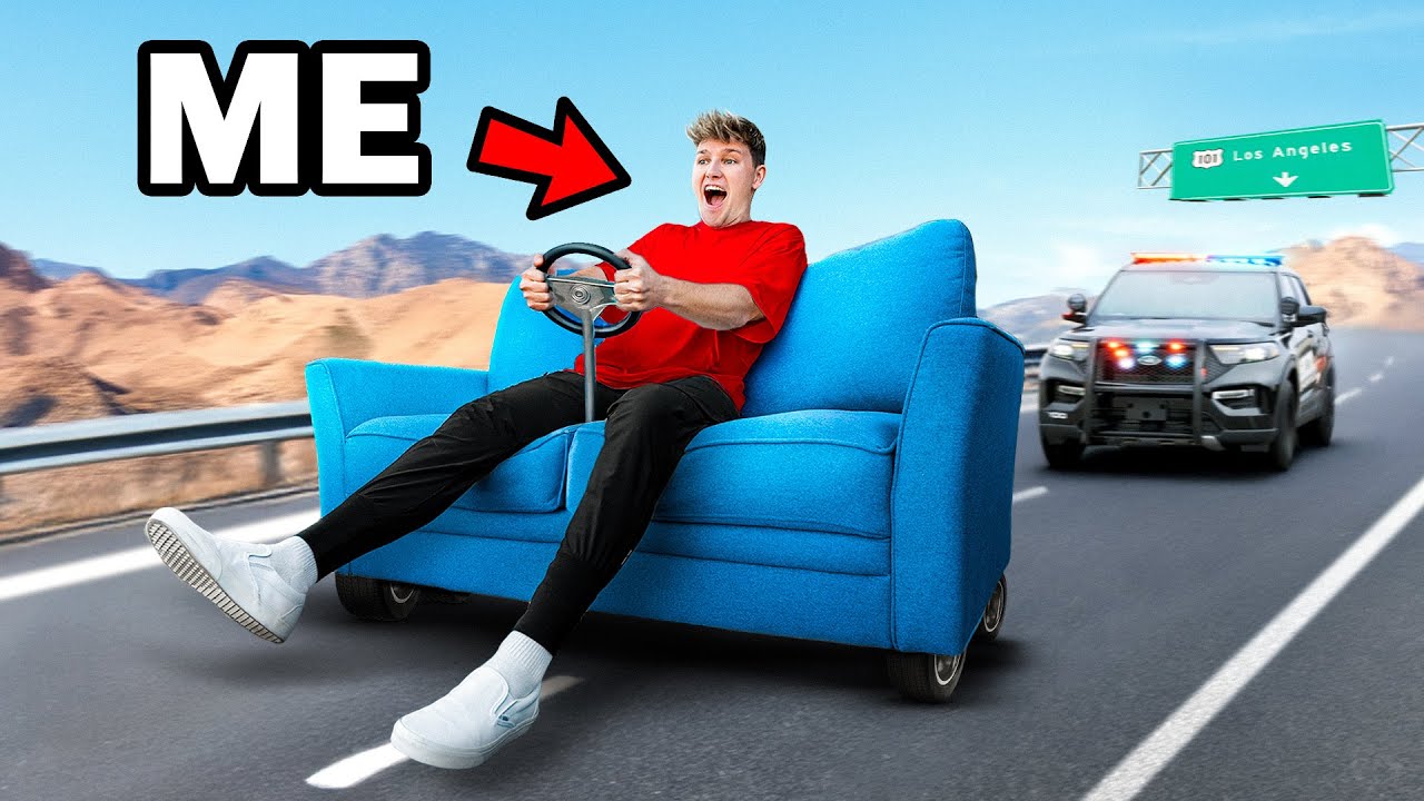 This living room couch was turned into a high speed car