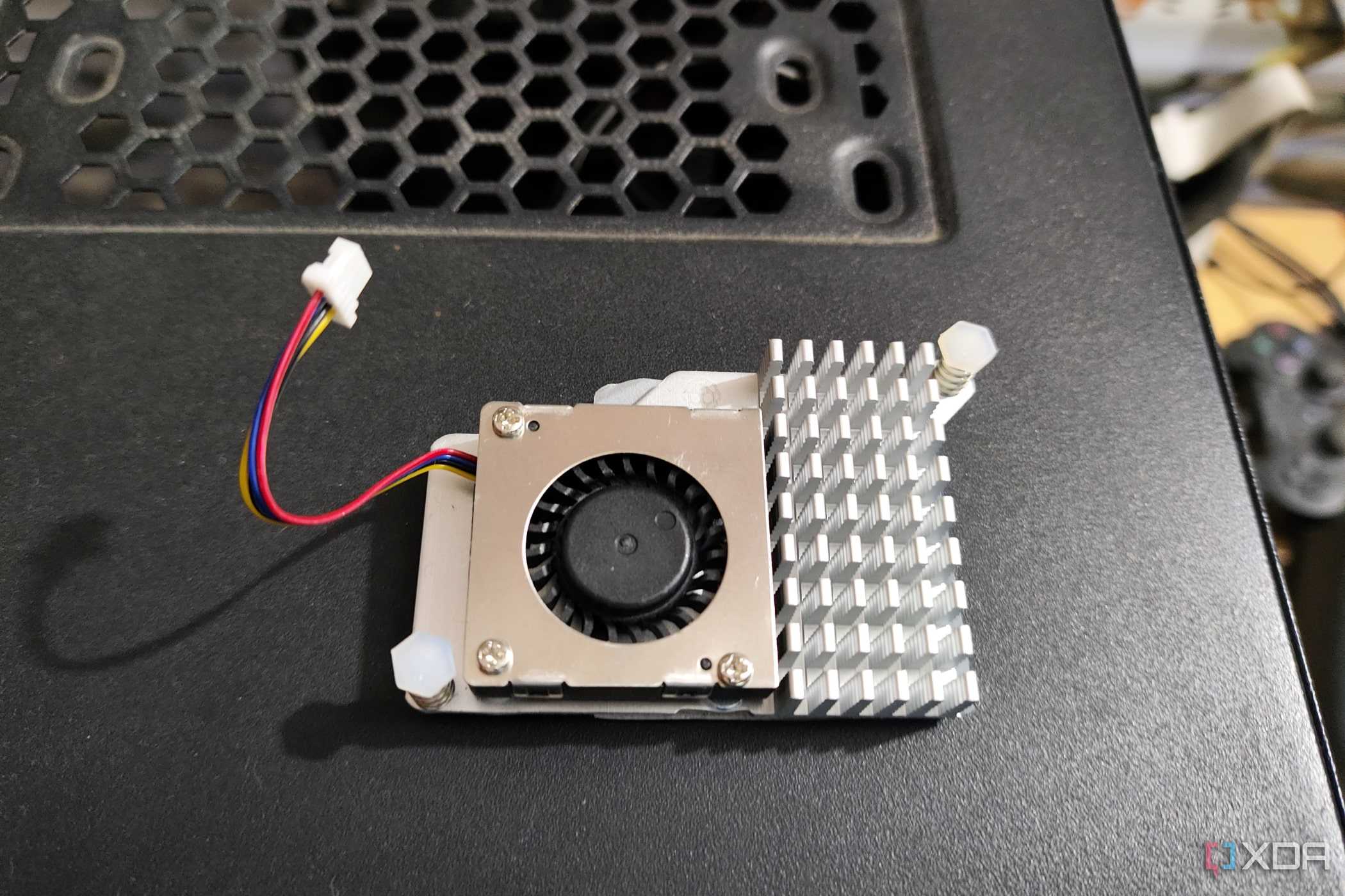 A lifestyle image of the Raspberry Pi Active Cooler