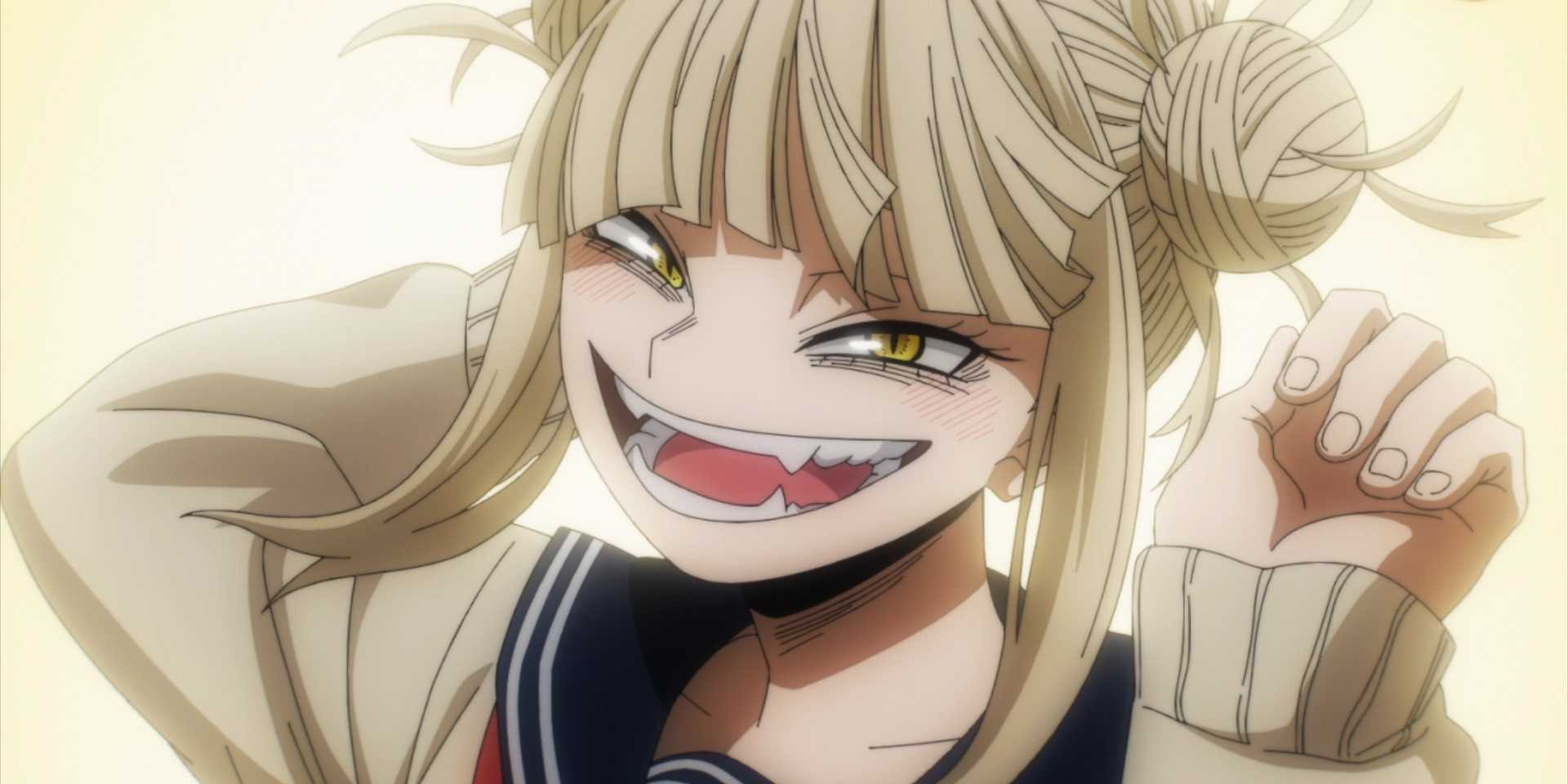 Himiko Toga looks happy against a blank white background.