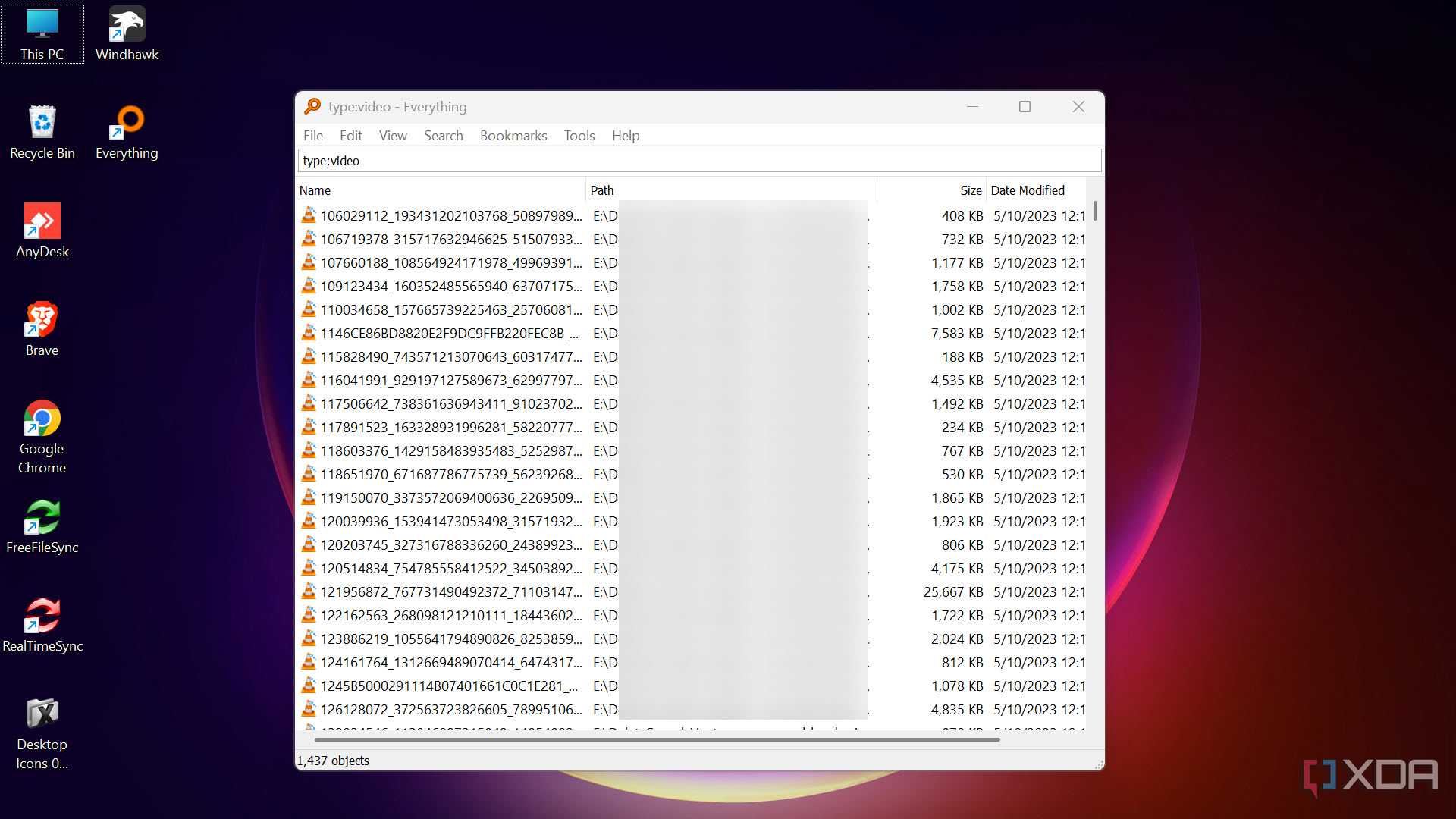 Search for video type files Everything