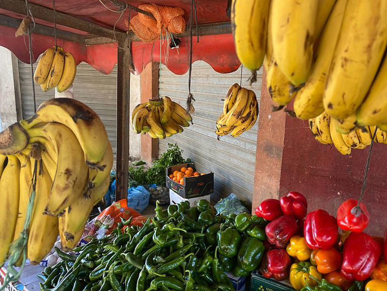 Un puesto de venta de verduras y frutas en Deir al-Balah, en el centro de la Franja de Gaza, el 7 de marzo de 2025 Euronews