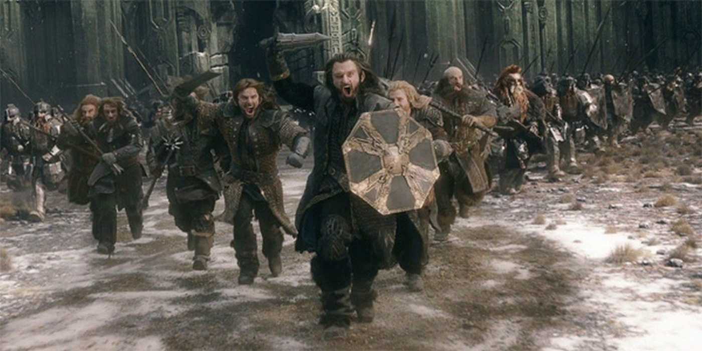 Thorin Oakenshield leads the Company of Dwarves into the Battle of the Five Armies.