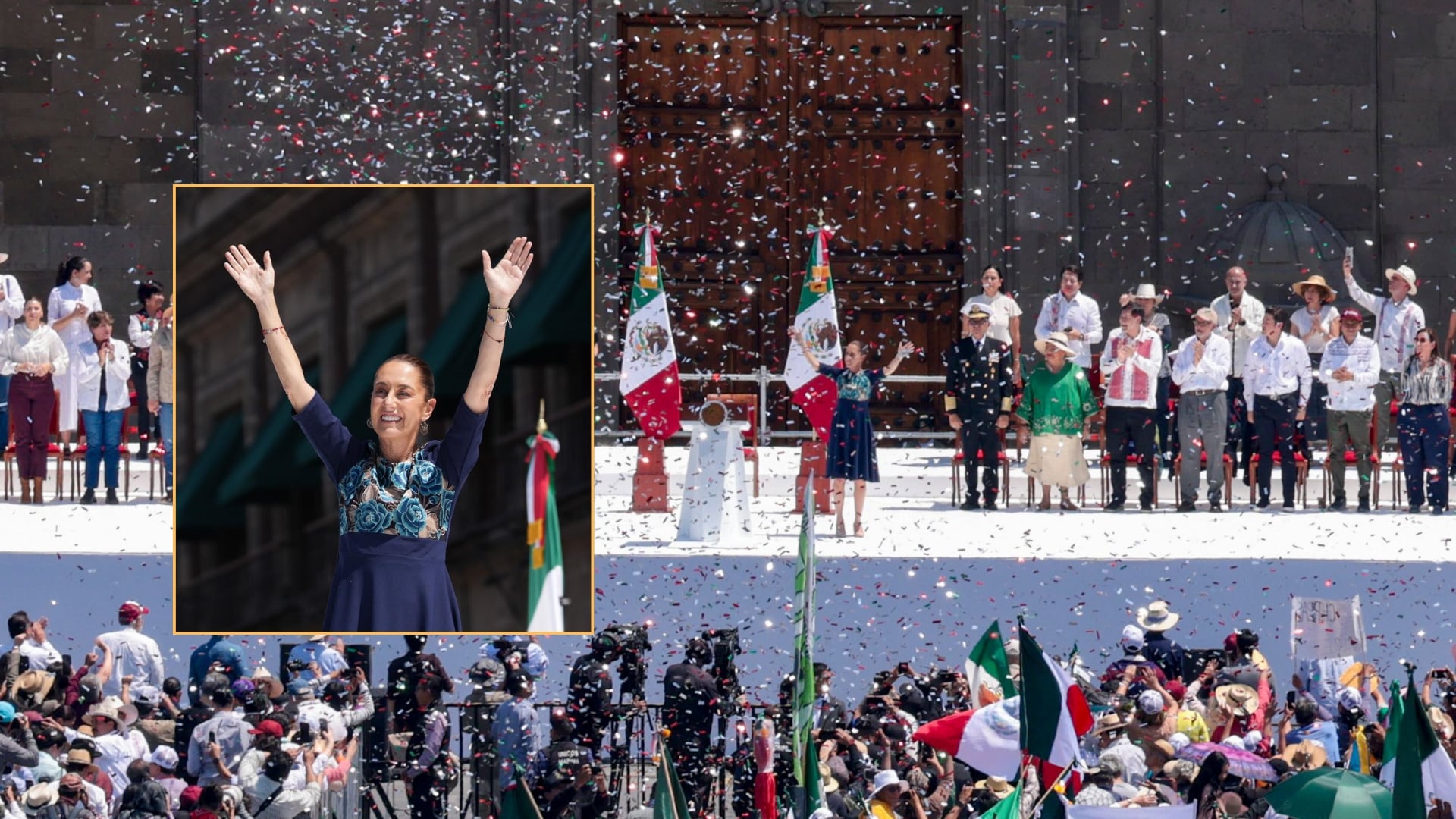 Claudia Sheinbaum, presidenta de México, lideró una asamblea en el Zócalo el 9 de marzo de 2025, tras la amenaza de aranceles del 25% por parte de Donald Trump. Foto: Especial (Presidencia de México)