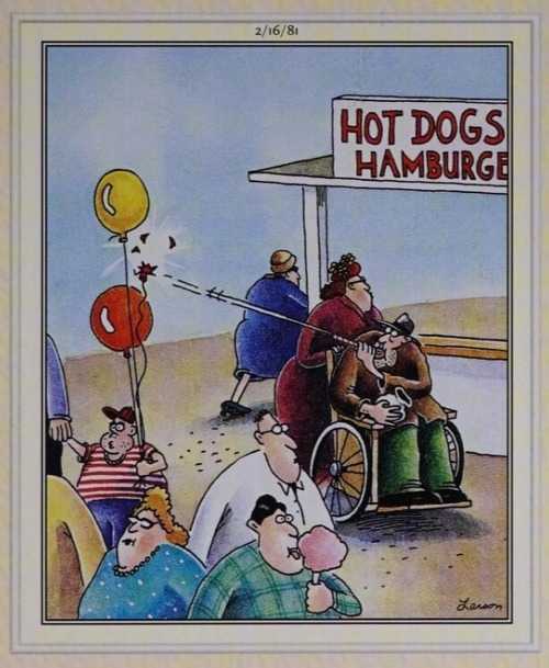 A man pops a child's balloon.