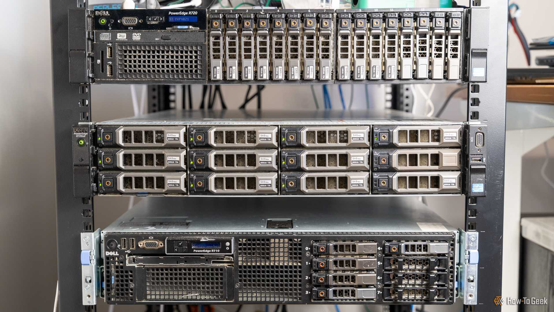 A cluster of rack-mounted enterprise-grade storage servers.