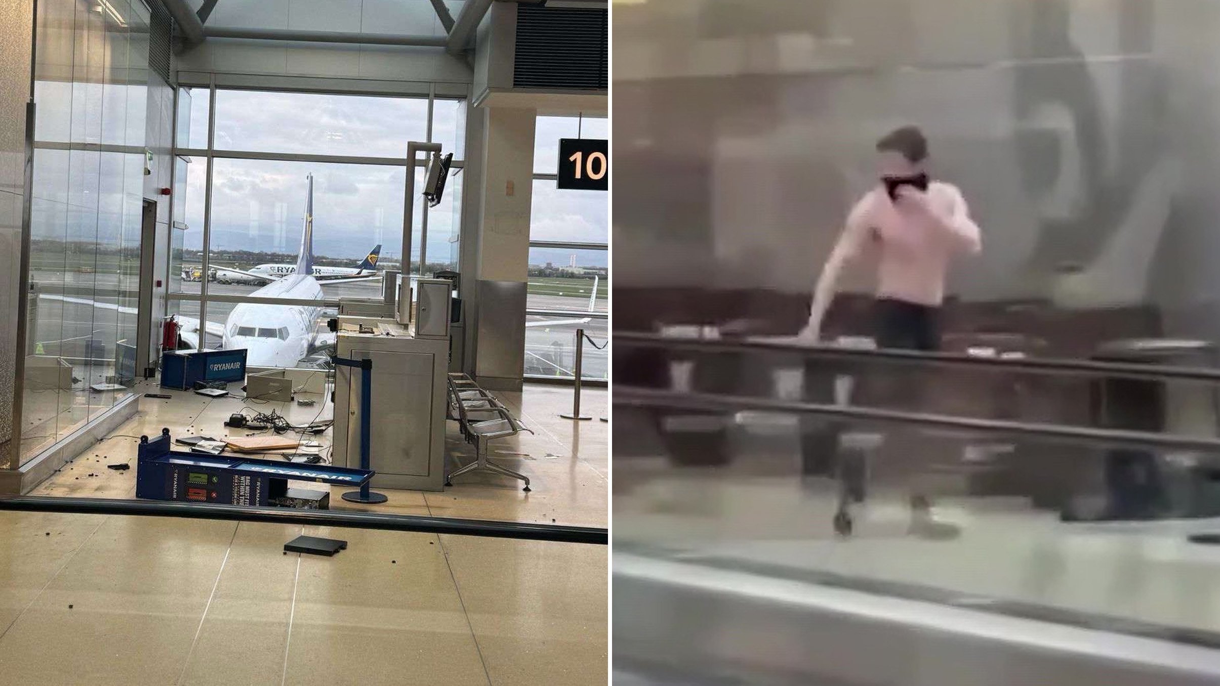 Shirtless man tears apart airport after missing his flight