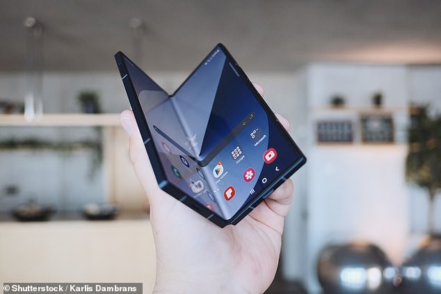 Apple now faces increasing competition from other folding designs such as the Samsung Galaxy Z Fold 6 (pictured) which costs $1,899 (£1,799). However, analysts expect the folding iPhone to be much more expensive, starting at $2,299 (£1,768)