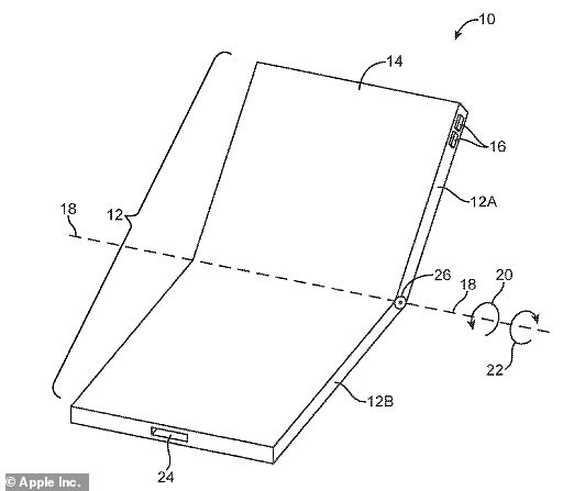 An Apple patent, titled 'Flexible Display Devices,' filed on October 12, 2018, showed off what appears to be a folding phone (above). A new report now claims two different-sized prototypes are in the works, code-named 'V68'