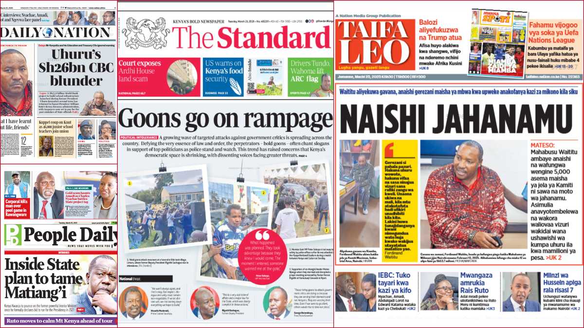 Kenyan newspapers, March 25: Matiang'i stares at lawsuits ahead of presidential bid announcement