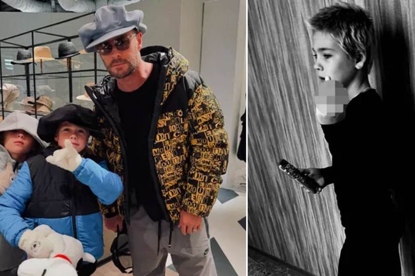 Chris Hemsworth sparks outrage online as his son, 11, flips him off in