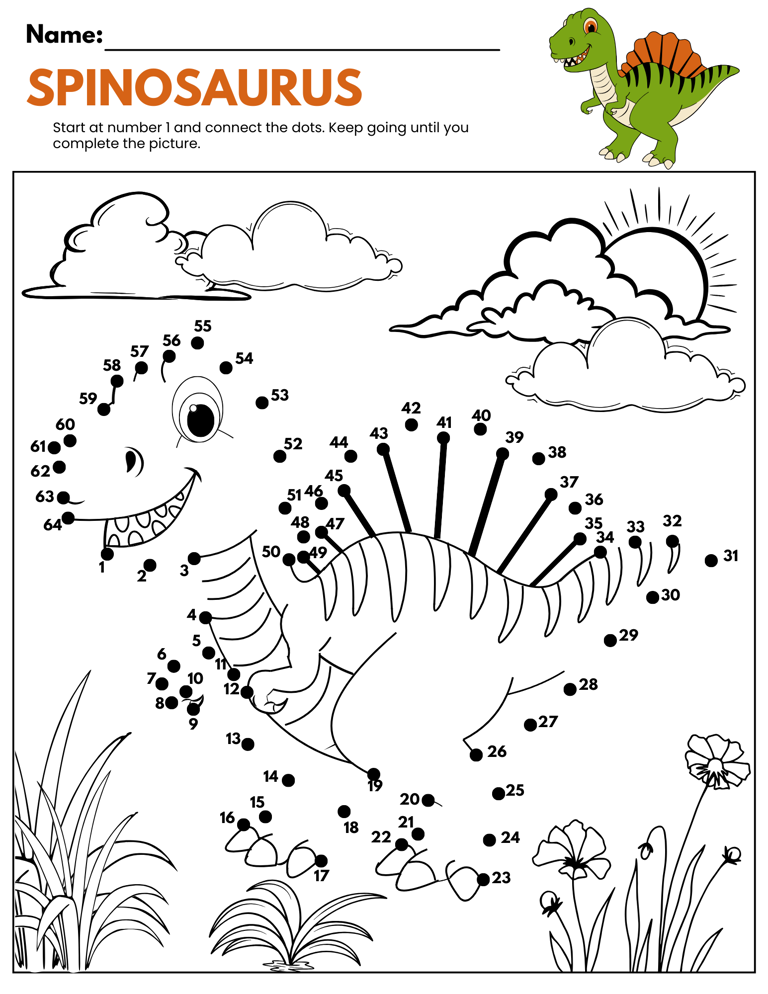 10 Printable Dinosaur Connect The Dots Puzzles for Dinosaur Dot To Dot Free Printable