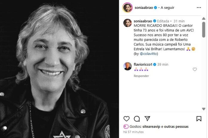 A apresentadora e jornalista Sonia Abrão informando a morte de Ricardo Braga (Reprodução: Instagram)