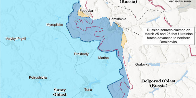 Nordwestliche Teile der Oblast Belgorod. Laut ISW sollen ukrainische Einheiten in das Gebiet vorgedrungen sein.