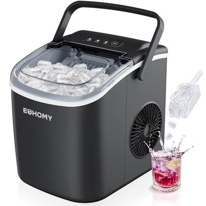 A portable ice maker with a handle